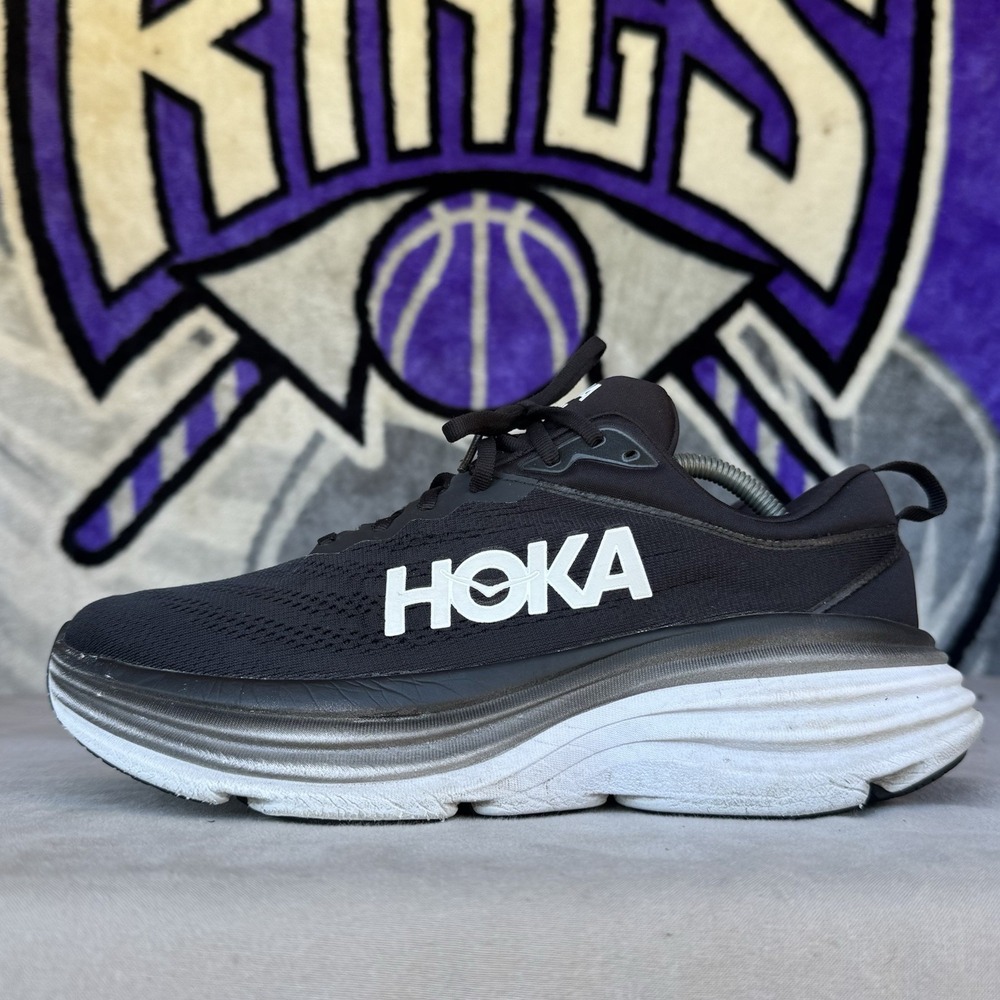 Size 10.5D - Hoka One One Bondi 8 1127954 BWHT Black Running Sneakers Women